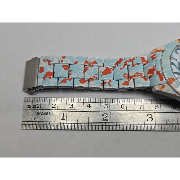 Betsey Johnson  White Blue Orange Camo Heart Quartz Watch New Battery Spring main image 11